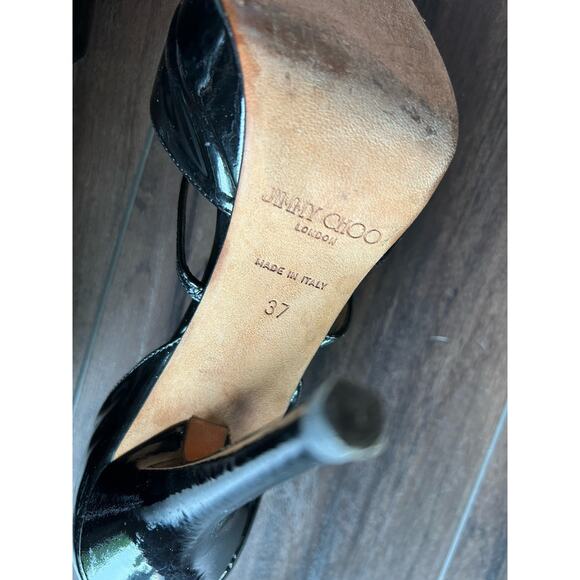 Jimmy Choo Patent Mary Jane Leather Peep Toe Stiletto Black Heels EU 37 - Picture 10 of 13